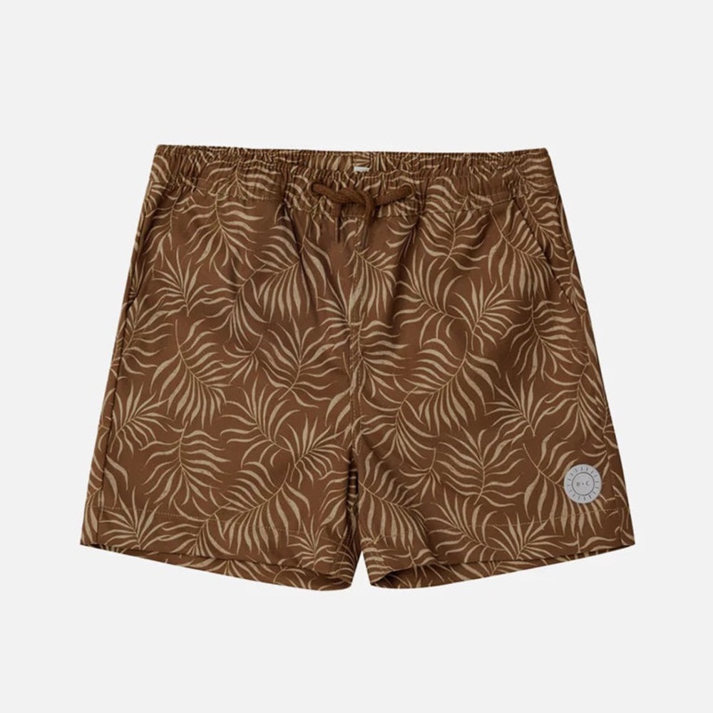 Rylee + Cru Swim Chocolate Palm Leaves Kids Board Shorts